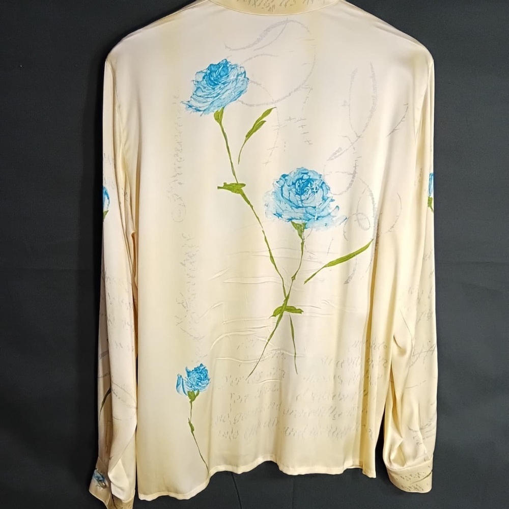 Escada Ivory Blouse with Blue Floral Accents - Picture 2 of 11